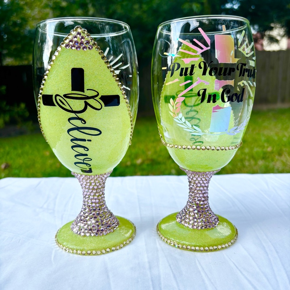 Inspirational Faith Elegant Water Drinking Glasses Set Of 2 Yellow 16oz